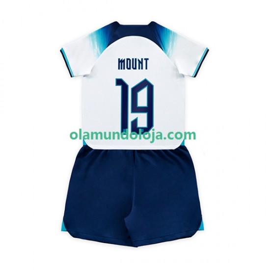 Camisola Inglaterra Mount 19 Criança Equipamento Primeiro Copa do Mundo 2022 Manga Curta